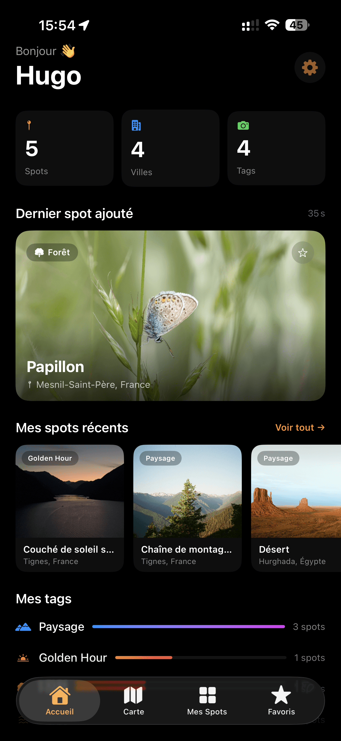 Écran d'accueil de Lenspot