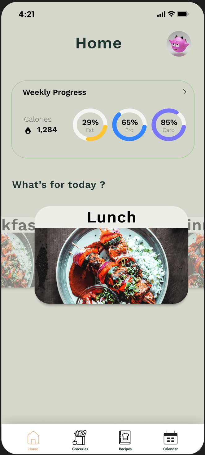 Page d'accueil de l'application mobile GFaim
